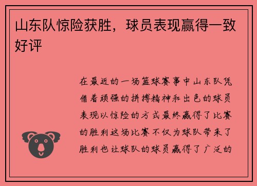 山东队惊险获胜，球员表现赢得一致好评