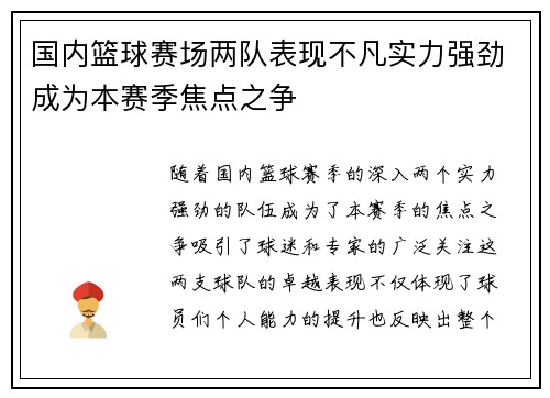 国内篮球赛场两队表现不凡实力强劲成为本赛季焦点之争
